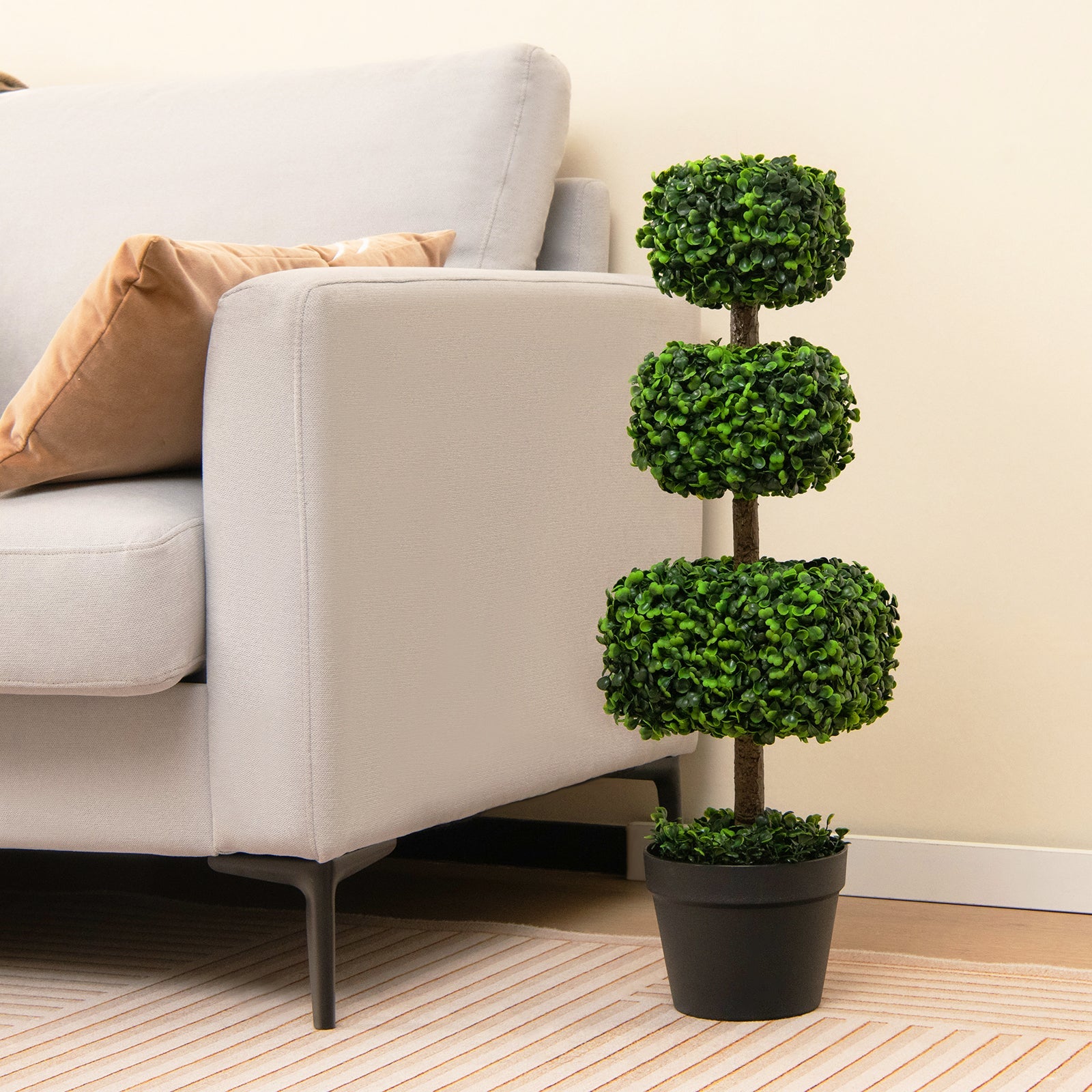 35 Inch Artificial Boxwood Topiary Ball Tree with Cement-filled Pot-Gr ...